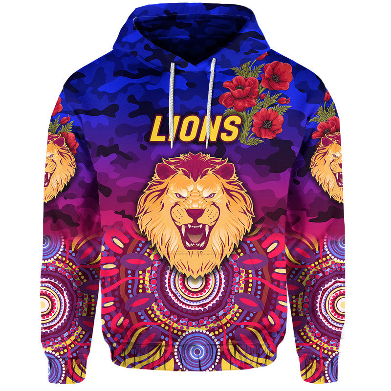 (Custom Personalised) Brisbane Lions ANZAC Zip Up And Pullover Hoodie Indigenous Vibes LT8