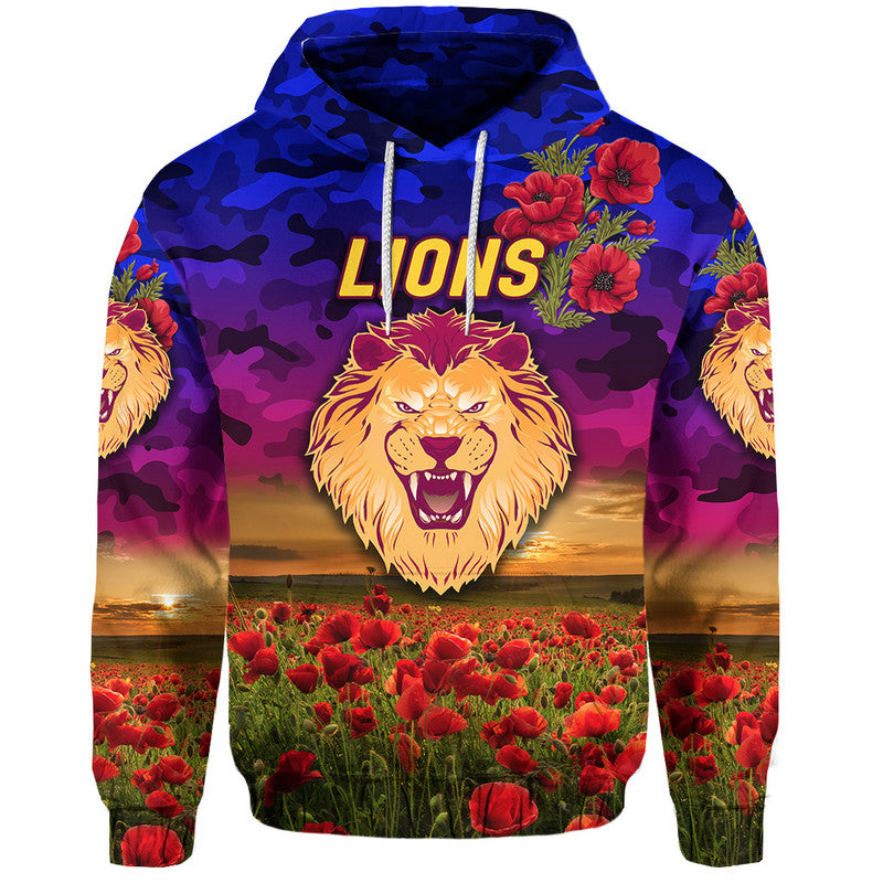 (Custom Personalised) Brisbane Lions ANZAC Zip Up And Pullover Hoodie Poppy Vibes LT8
