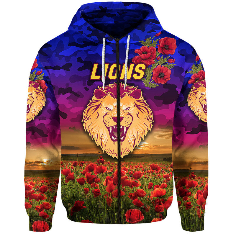 (Custom Personalised) Brisbane Lions ANZAC Zip Up And Pullover Hoodie Poppy Vibes LT8