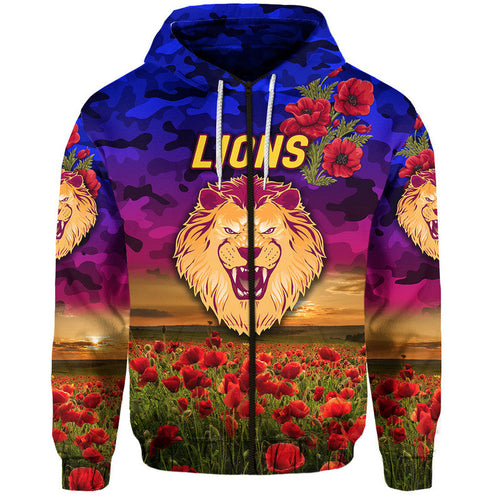 (Custom Personalised) Brisbane Lions ANZAC Zip Up And Pullover Hoodie Poppy Vibes LT8
