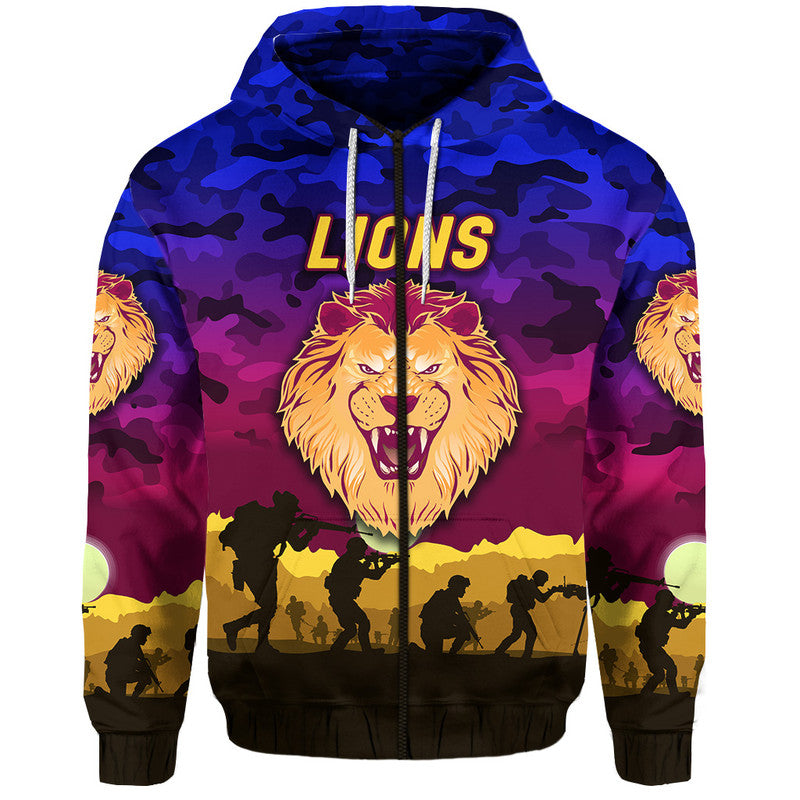 (Custom Personalised) Brisbane Lions ANZAC Zip Up And Pullover Hoodie Simple Style LT8