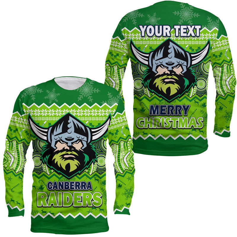 custom-personalised-canberra-the-green-machine-raiders-aboriginal-christmas-vibe-long-sleeve-shirt