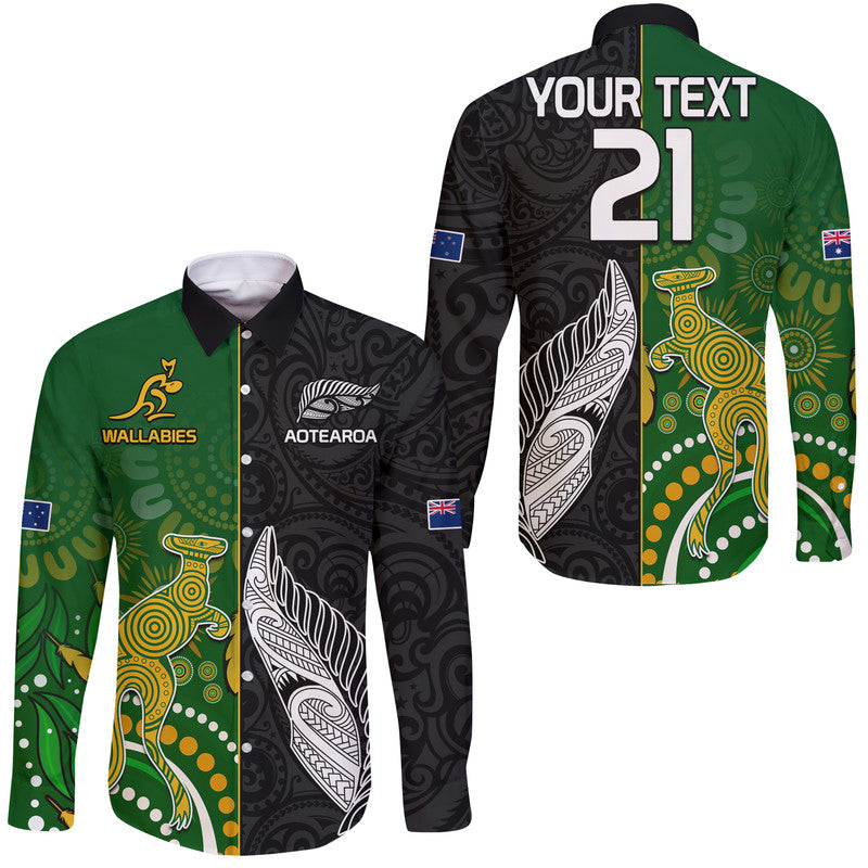 custom-personalised-aotearoa-rugby-all-black-combine-australia-wallabies-hawaii-long-sleeve-button-shirt-aboriginal-kangaroo-and-maori-fern