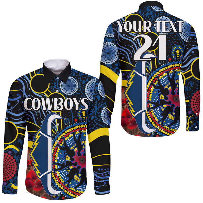 custom-personalised-cowboys-rugby-anzac-hawaii-long-sleeve-button-shirt-aboriginal-military-and-poppy-flowers