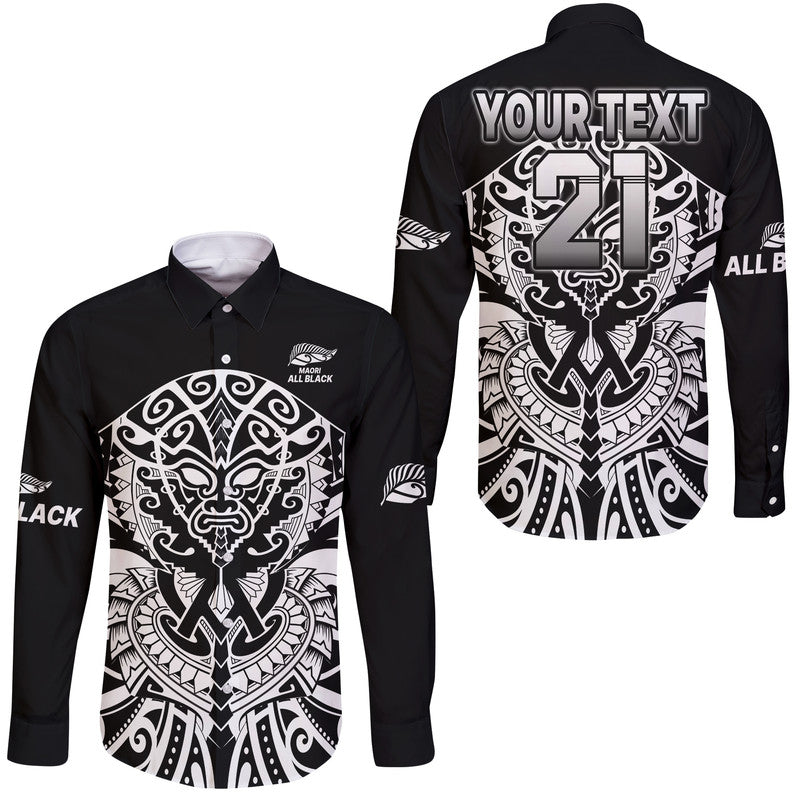 custom-text-and-number-aotearoa-silver-fern-rugby-sevens-hawaii-long-sleeve-button-shirt-maori-tribal-all-black