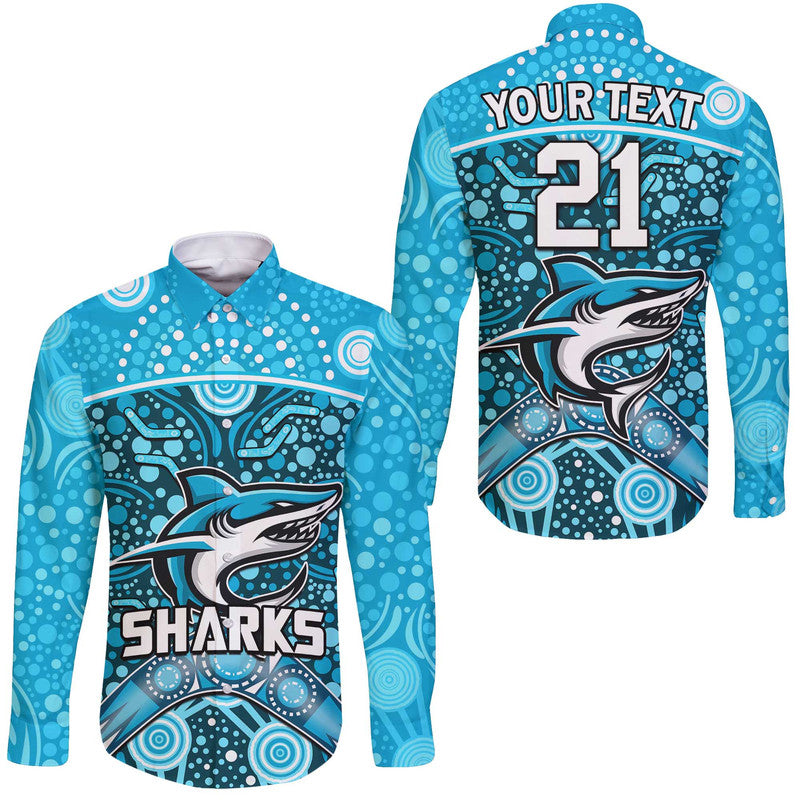 custom-personalised-sharks-rugby-hawaii-long-sleeve-button-shirt-boomerang-indigenous-dots
