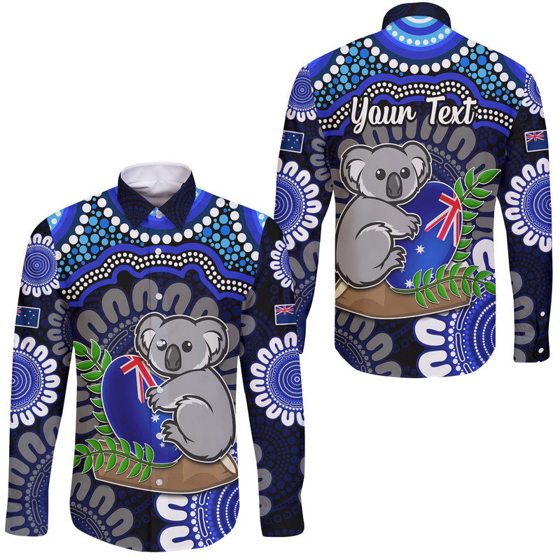custom-personalised-australia-koala-aboriginal-hawaii-long-sleeve-button-shirt-koala-hugging-rugby-ball-blue