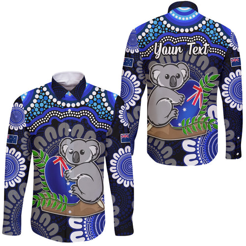 custom-personalised-australia-koala-aboriginal-hawaii-long-sleeve-button-shirt-koala-hugging-rugby-ball-blue