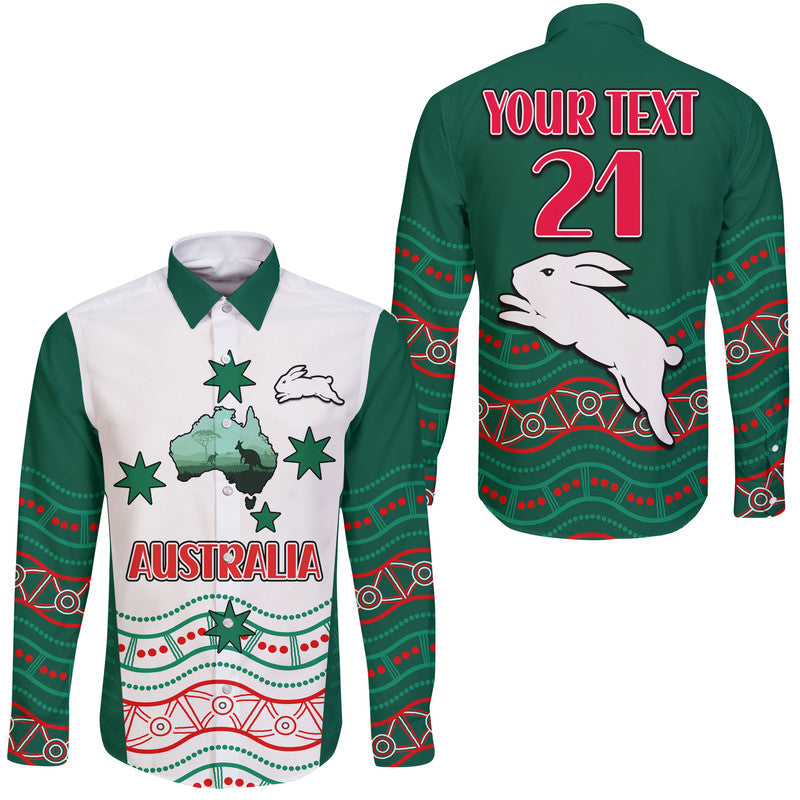 custom-personalised-rabbitohs-australia-day-long-sleeve-button-shirt-flag-map-and-aboriginal-wave
