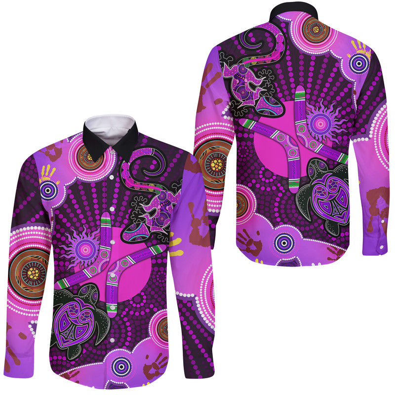 aboriginal-purple-turtle-lizard-sun-hawaii-long-sleeve-button-shirt
