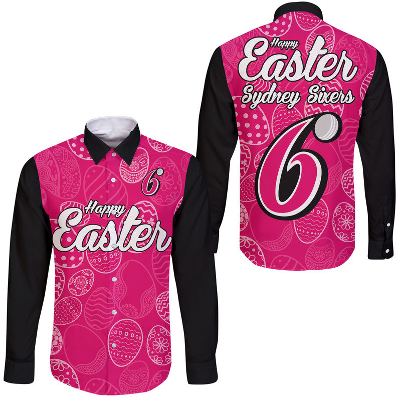 sydney-sixers-cricket-happy-easter-day-hawaii-long-sleeve-button-shirt-simple-style