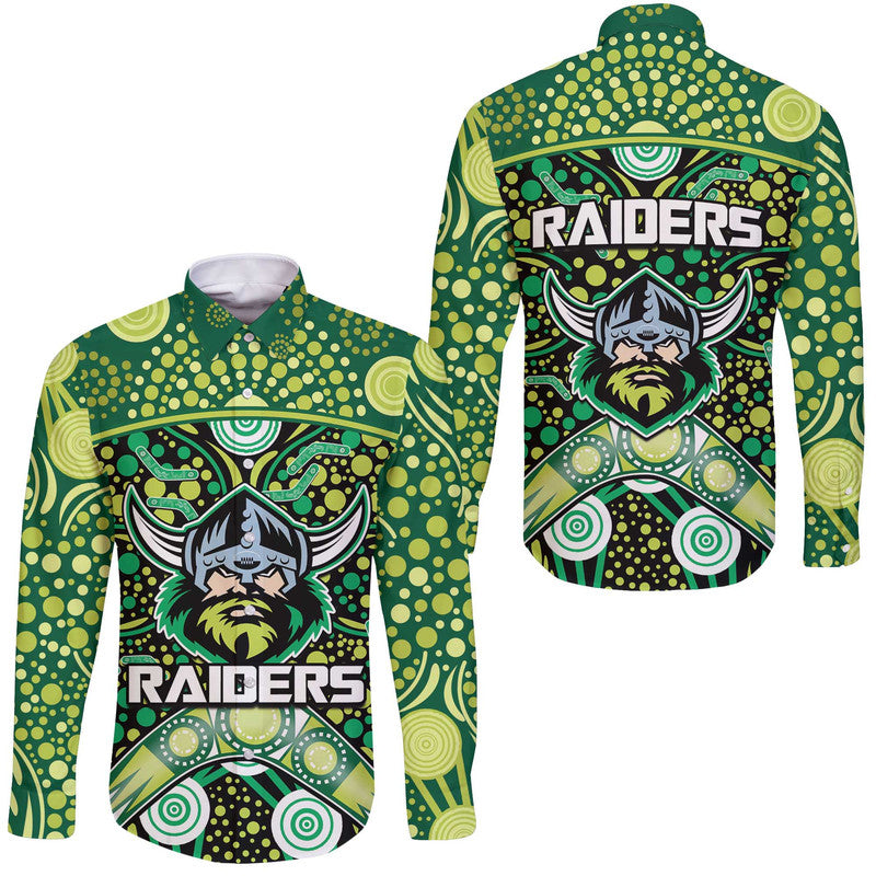 raiders-rugby-hawaii-long-sleeve-button-shirt-boomerang-indigenous-dots