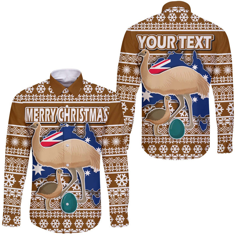 custom-personalised-australian-emu-christmas-vibe-with-aboriginal-dot-painting-style-hawaii-long-sleeve-button-shirt