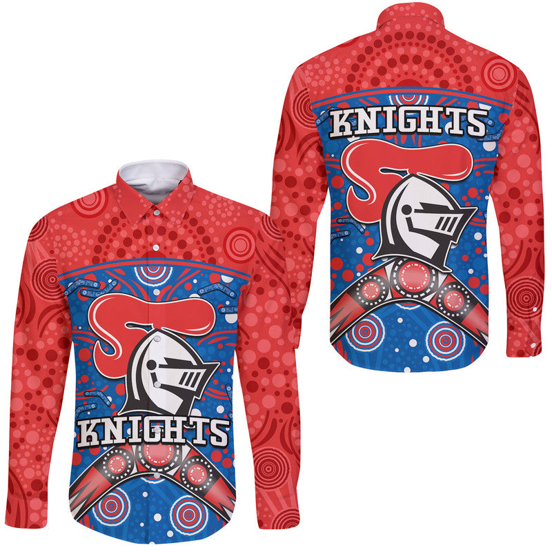 knights-rugby-hawaii-long-sleeve-button-shirt-novocastrians-boomerang-indigenous-dots