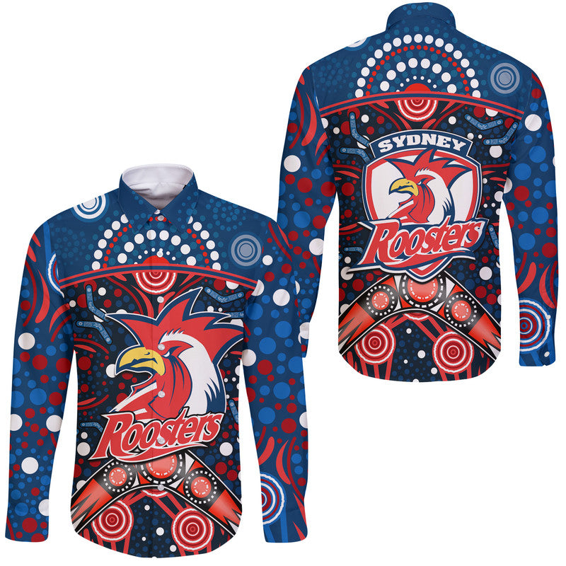 roosters-rugby-hawaii-long-sleeve-button-shirt-boomerang-indigenous-dots