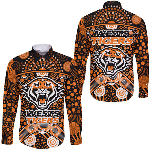 wests-tigers-rugby-hawaii-long-sleeve-button-shirt-boomerang-indigenous-dots