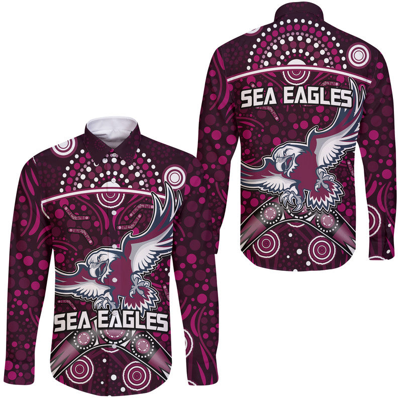 sea-eagles-rugby-hawaii-long-sleeve-button-shirt-boomerang-indigenous-dots