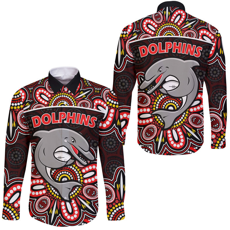 dolphins-rugby-hawaii-long-sleeve-button-shirt-aboriginal-dot-painting