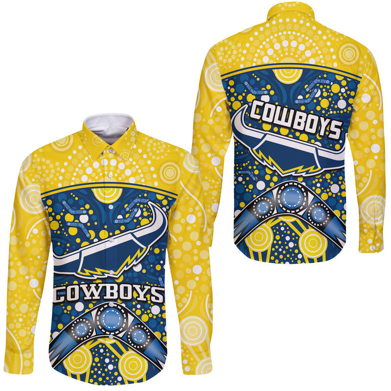 cowboys-rugby-hawaii-long-sleeve-button-shirt-boomerang-indigenous-dots