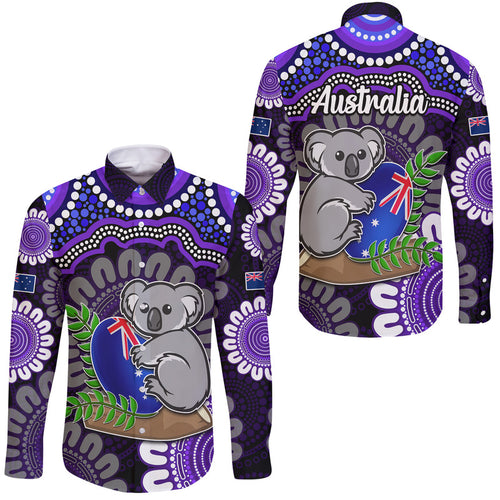 australia-koala-aboriginal-hawaii-long-sleeve-button-shirt-koala-hugging-rugby-ball-purple