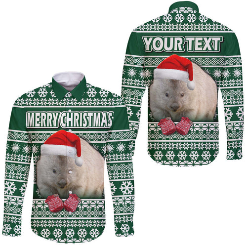 custom-personalised-australian-wombat-christmas-vibe-with-aboriginal-dot-painting-style-hawaii-long-sleeve-button-shirt