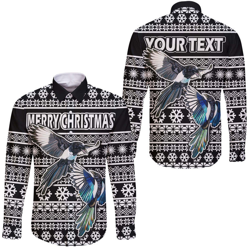 custom-personalised-australian-magpies-christmas-vibe-with-aboriginal-dot-painting-style-hawaii-long-sleeve-button-shirt