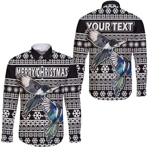 custom-personalised-australian-magpies-christmas-vibe-with-aboriginal-dot-painting-style-hawaii-long-sleeve-button-shirt