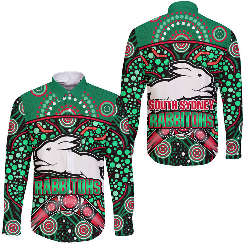 south-sydney-indigenous-rabbitohs-dot-art-style-hawaii-long-sleeve-button-shirt