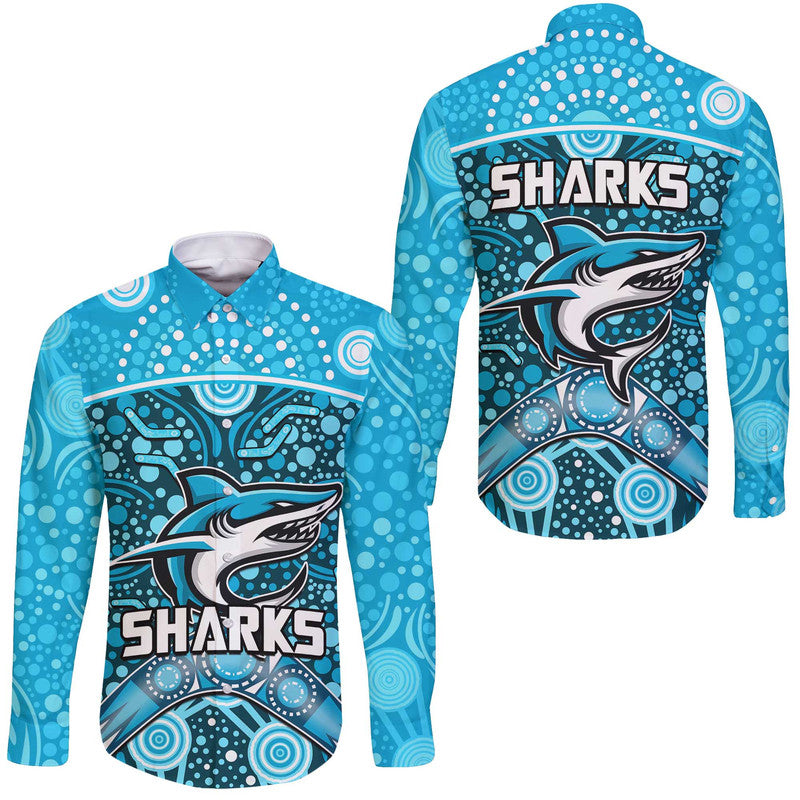 sharks-rugby-hawaii-long-sleeve-button-shirt-boomerang-indigenous-dots