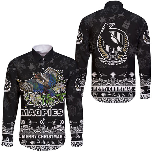 collingwood-pies-unique-winter-season-hawaii-long-sleeve-button-shirt-magpies-merry-christmas