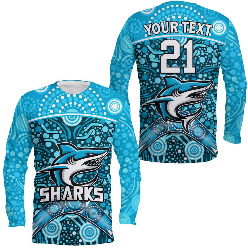 custom-personalised-sharks-rugby-long-sleeve-shirt-boomerang-indigenous-dots