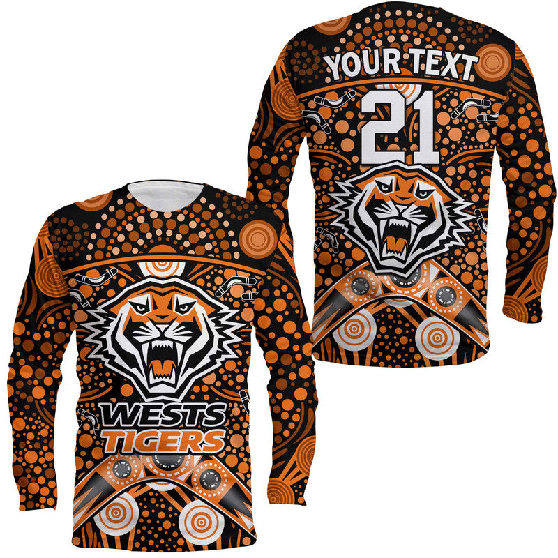 custom-personalised-wests-tigers-rugby-long-sleeve-shirt-boomerang-indigenous-dots