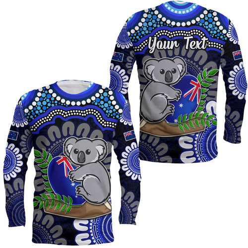 custom-personalised-australia-koala-aboriginal-long-sleeve-shirt-koala-hugging-rugby-ball-blue