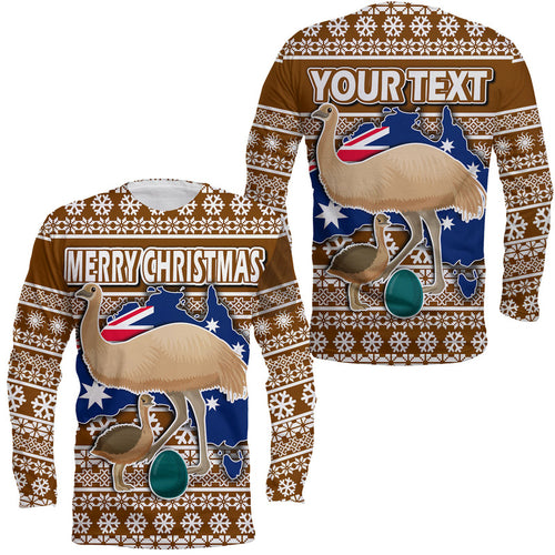 custom-personalised-australian-emu-christmas-vibe-with-aboriginal-dot-painting-style-long-sleeve-shirt
