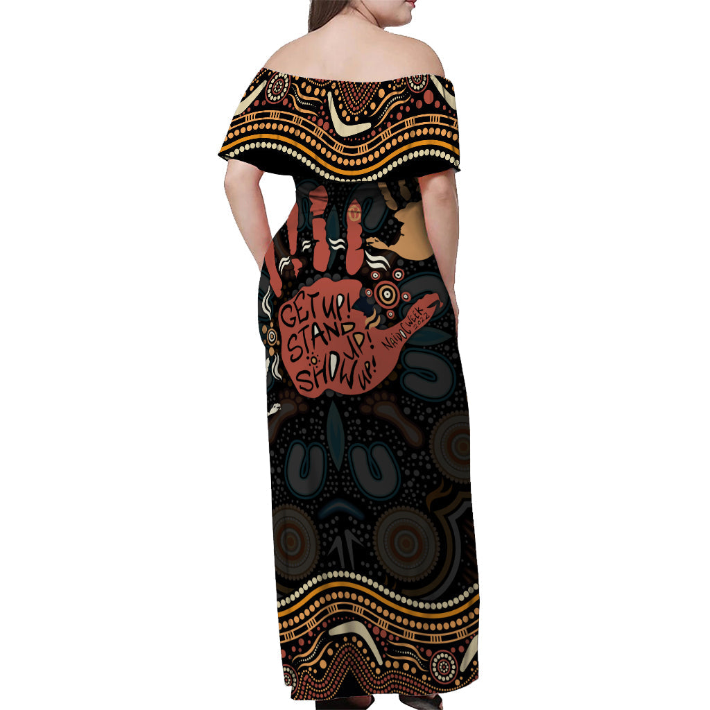 naidoc-week-2022-off-shoulder-long-dress-aboriginal-art-hand-stencils