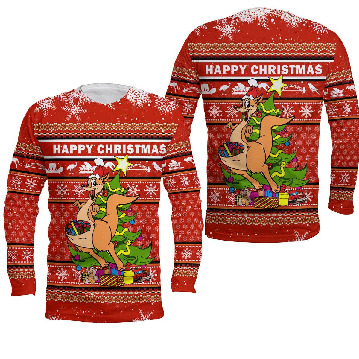 Australia Christmas Kagaroo Aboriginal Pattern Long Sleeve Shirt - LT2