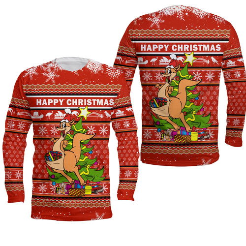 Australia Christmas Kagaroo Aboriginal Pattern Long Sleeve Shirt - LT2