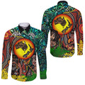 Australia Aboriginal Kangaroo Combine New Zealand Maori Kiwi Bird Long Sleeve Button Shirt - LT2