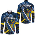 Cowboys Rugby Hawaii Long Sleeve Button Shirt Aboriginal Dots No2 LT9
