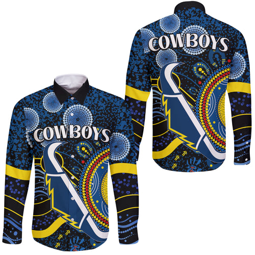 Cowboys Rugby Hawaii Long Sleeve Button Shirt Aboriginal Dots No2 LT9