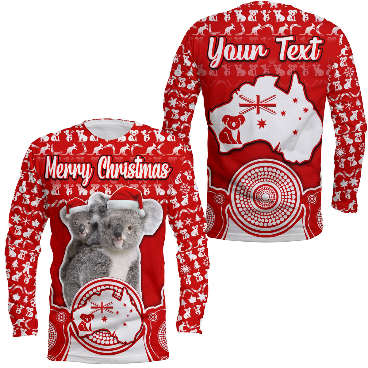custom-personalised-australian-koala-christmas-vibe-with-aboriginal-dot-painting-style-no1-long-sleeve-shirt