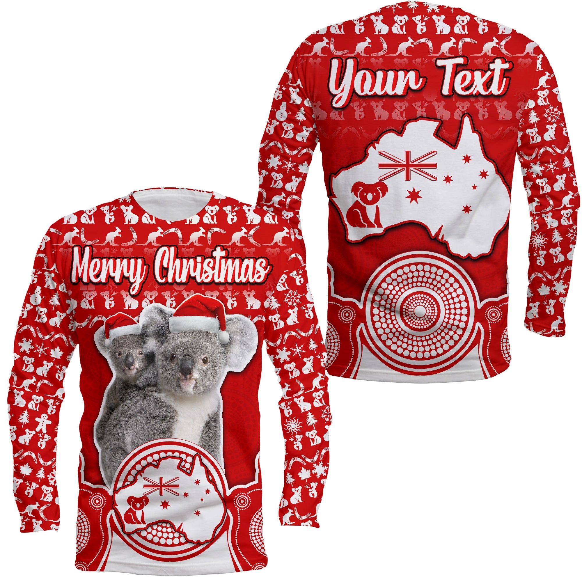 custom-personalised-australian-koala-christmas-vibe-with-aboriginal-dot-painting-style-no1-long-sleeve-shirt