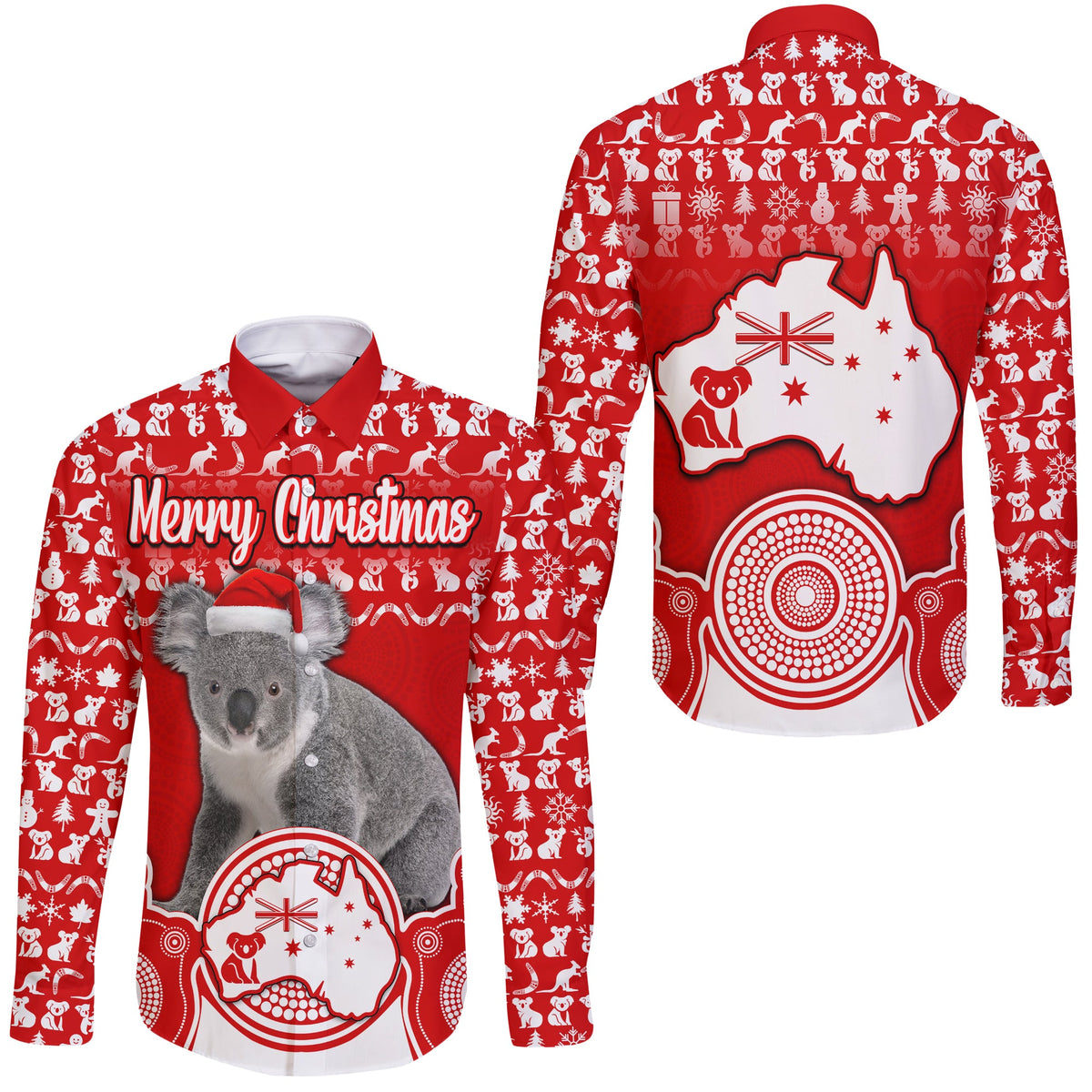 australian-koala-christmas-vibe-with-aboriginal-dot-painting-style-no2-hawaii-long-sleeve-button-shirt