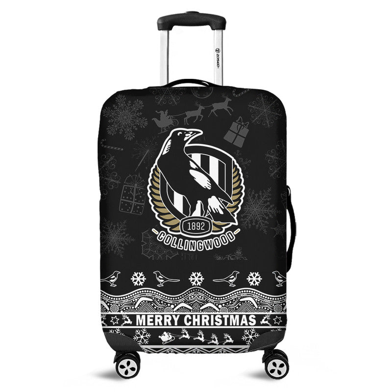 collingwood-pies-unique-winter-season-luggage-cover-magpies-merry-christmas-no2