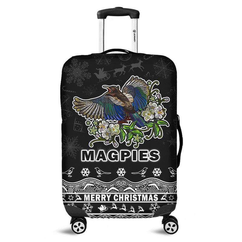 collingwood-pies-unique-winter-season-luggage-cover-magpies-merry-christmas-no1