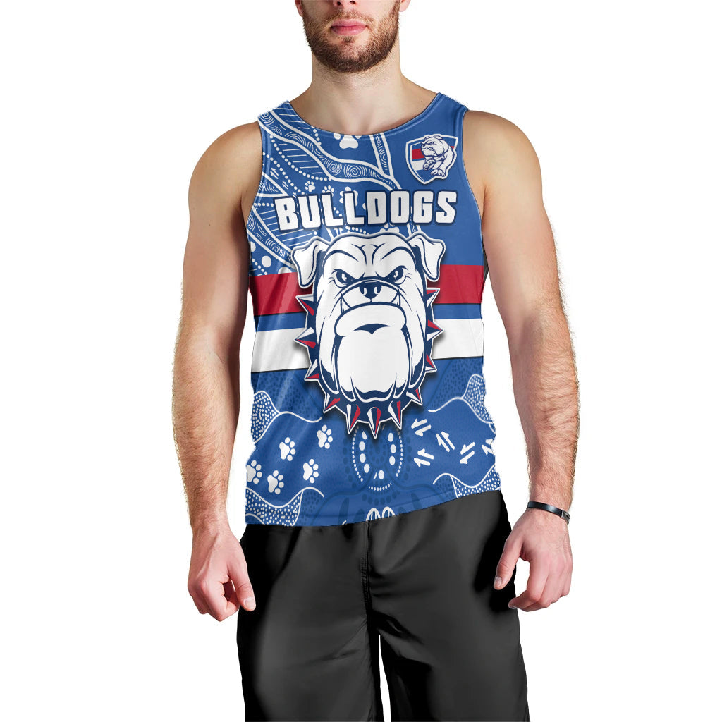 custom-text-and-number-bulldogs-football-men-tank-top-scraggers-1877-aboriginal-dot-painting-newest-version