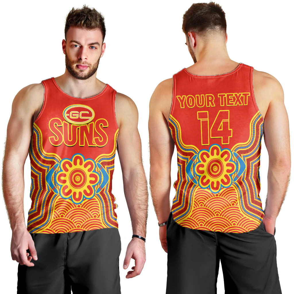 custom-text-and-number-gold-coast-football-men-tank-top-suns-indigenous-pattern