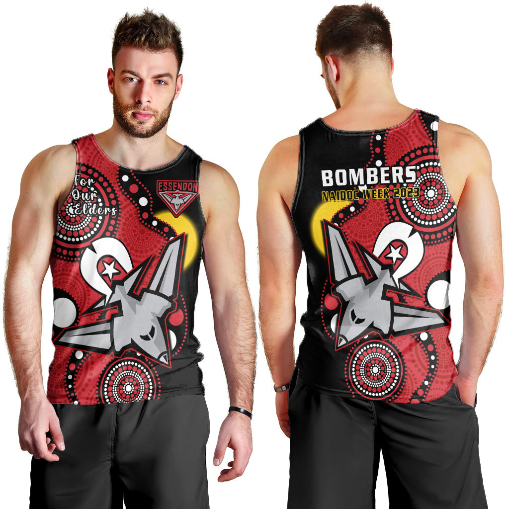 essendon-football-naidoc-2023-men-tank-top-bombers-for-our-elders-indigenous-art