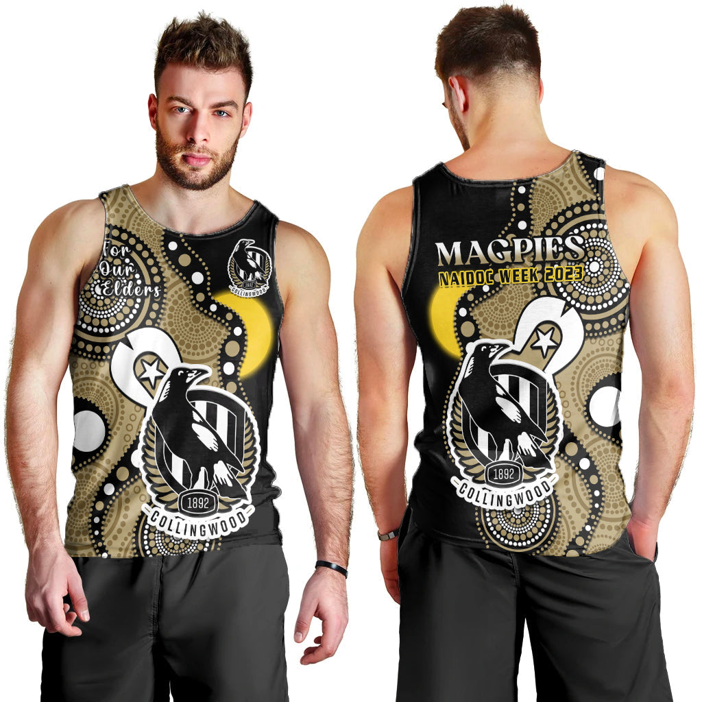 collingwood-football-naidoc-2023-men-tank-top-magpies-for-our-elders-indigenous-art