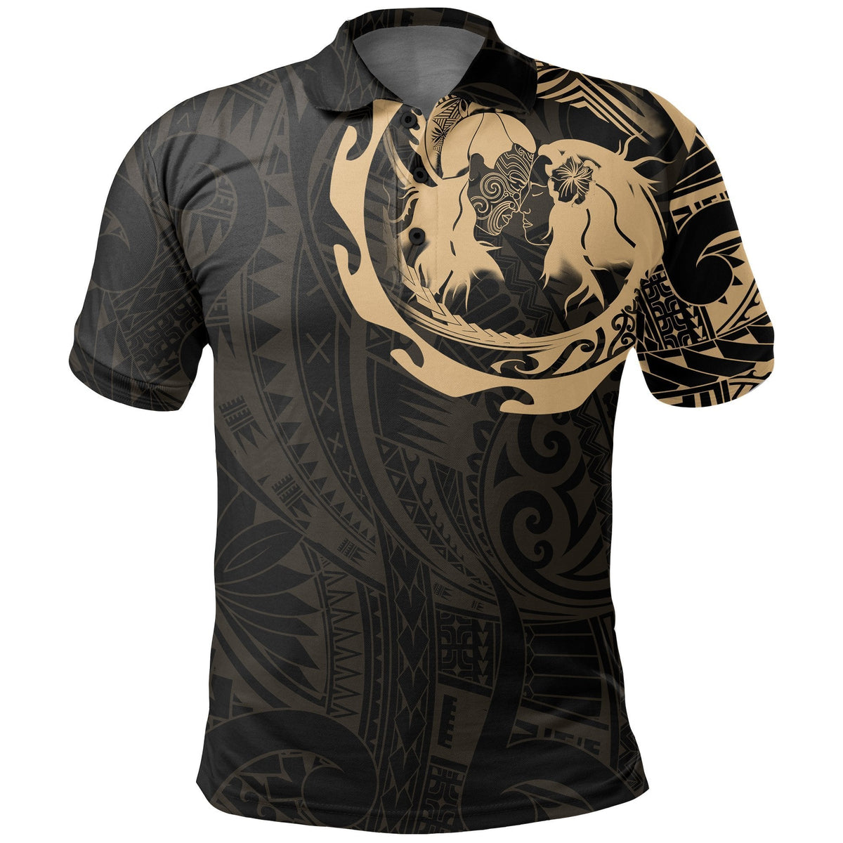 aotearoa-polo-shirt-hongi-tattoo-gold